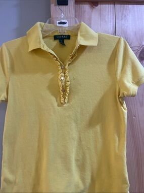 Lauren Ralph Lauren Yellow Ruffle-Trim Polo size small